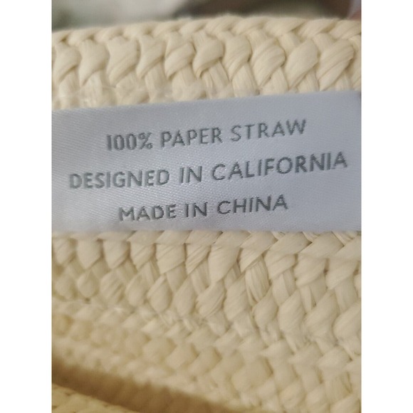 Altru Medium 100% Paper Straw Tan White Double Handles Tote Bag Purse - Picture 7 of 8